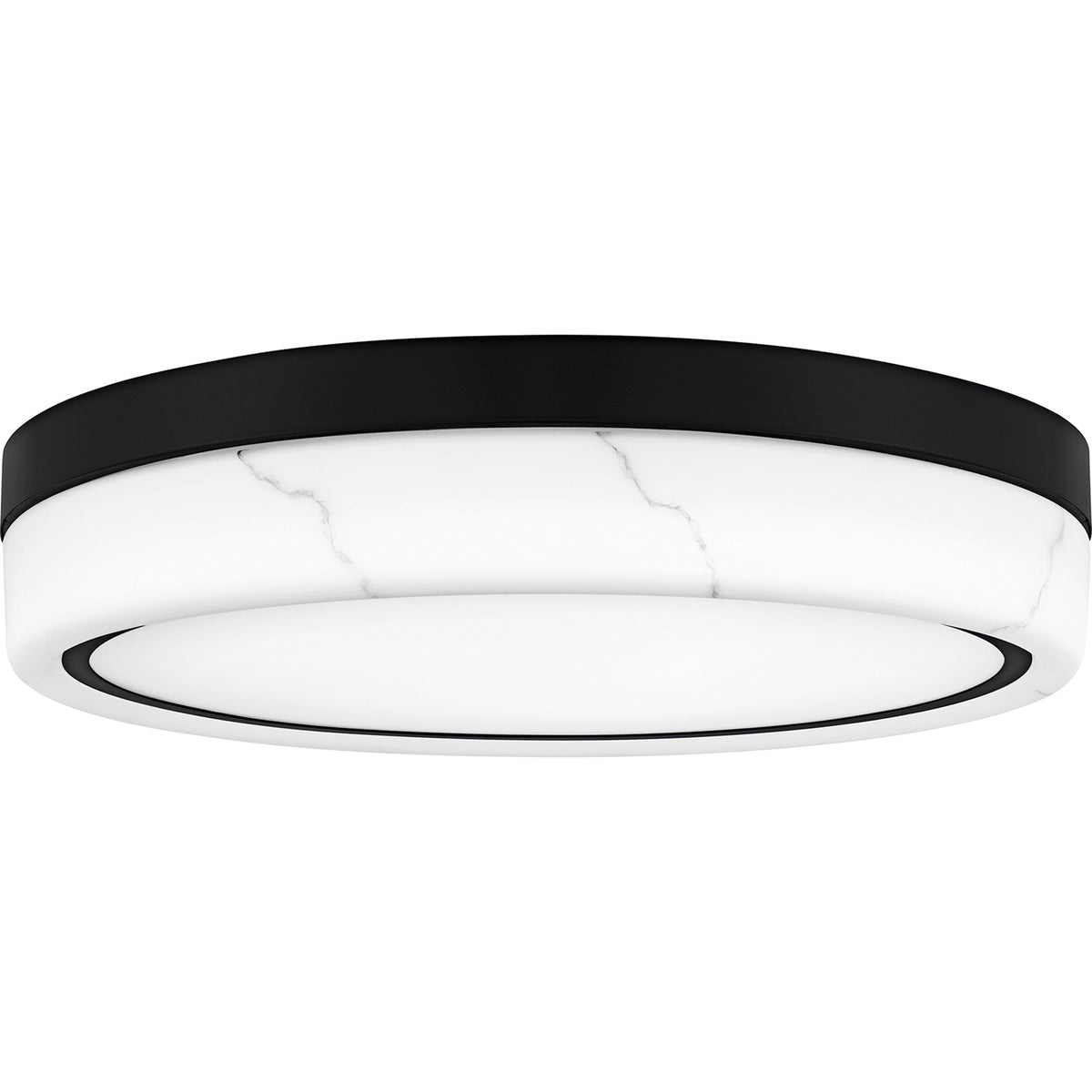 Quoizel Gasper 16in LED Flush Mount | Contemporary Matte Black and Alabaster Glass | Bedroom & Hallway | 16 x 16 x 3.25 in | Model QFL6778MBK
