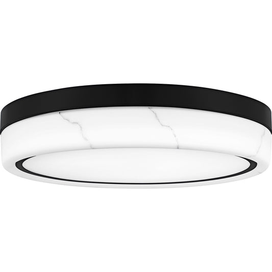 Quoizel Gasper 16in LED Flush Mount | Contemporary Matte Black and Alabaster Glass | Bedroom & Hallway | 16 x 16 x 3.25 in | Model QFL6778MBK