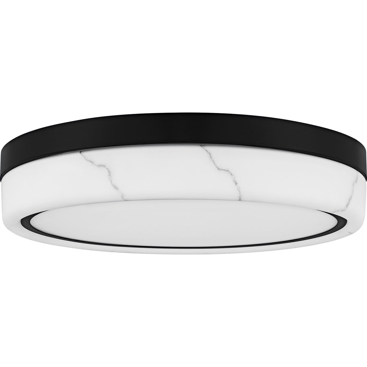 Quoizel Gasper 16in LED Flush Mount | Contemporary Matte Black and Alabaster Glass | Bedroom & Hallway | 16 x 16 x 3.25 in | Model QFL6778MBK