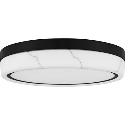 Quoizel Gasper 16in LED Flush Mount | Contemporary Matte Black and Alabaster Glass | Bedroom & Hallway | 16 x 16 x 3.25 in | Model QFL6778MBK