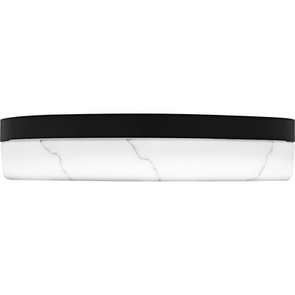 Quoizel Gasper 16in LED Flush Mount | Contemporary Matte Black and Alabaster Glass | Bedroom & Hallway | 16 x 16 x 3.25 in | Model QFL6778MBK