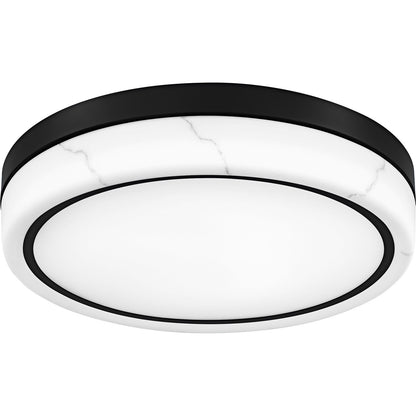 Quoizel Gasper 16in LED Flush Mount | Contemporary Matte Black and Alabaster Glass | Bedroom & Hallway | 16 x 16 x 3.25 in | Model QFL6778MBK