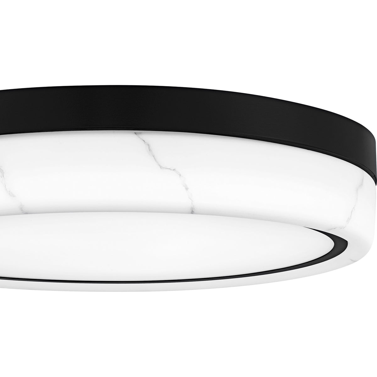 Quoizel Gasper 16in LED Flush Mount | Contemporary Matte Black and Alabaster Glass | Bedroom & Hallway | 16 x 16 x 3.25 in | Model QFL6778MBK