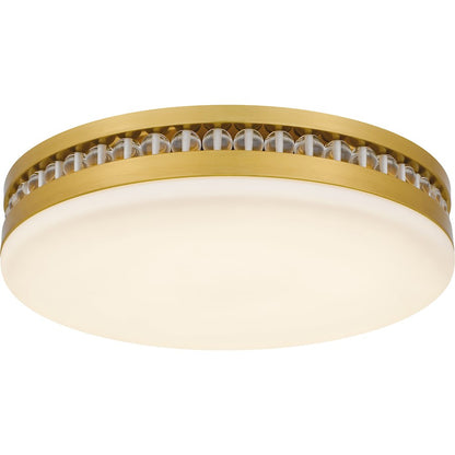 Quoizel Carey 16in LED Flush Mount | Glam Brushed Gold and Opal Etched Glass | Bedroom & Hallway | 16 x 16 x 3.5 in | Model QFL6785BRG