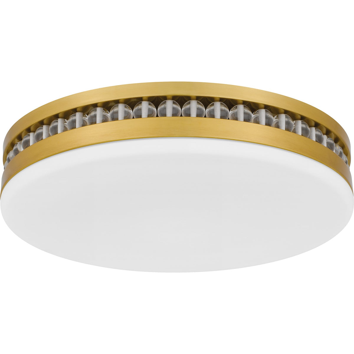 Quoizel Carey 16in LED Flush Mount | Glam Brushed Gold and Opal Etched Glass | Bedroom & Hallway | 16 x 16 x 3.5 in | Model QFL6785BRG