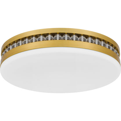 Quoizel Carey 16in LED Flush Mount | Glam Brushed Gold and Opal Etched Glass | Bedroom & Hallway | 16 x 16 x 3.5 in | Model QFL6785BRG
