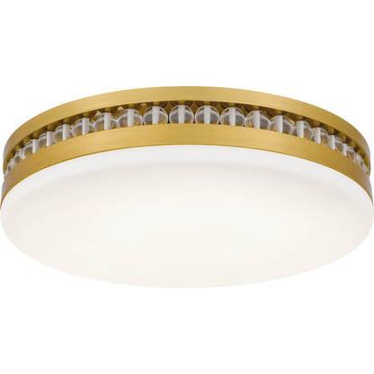 Quoizel Carey 16in LED Flush Mount | Glam Brushed Gold and Opal Etched Glass | Bedroom & Hallway | 16 x 16 x 3.5 in | Model QFL6785BRG