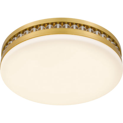 Quoizel Carey 16in LED Flush Mount | Glam Brushed Gold and Opal Etched Glass | Bedroom & Hallway | 16 x 16 x 3.5 in | Model QFL6785BRG
