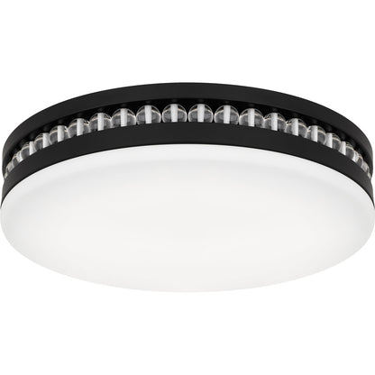 Quoizel Carey 16in LED Flush Mount | Glam Matte Black and Opal Etched Glass | Bedroom & Hallway | 16 x 16 x 3.5 in | Model QFL6785MBK