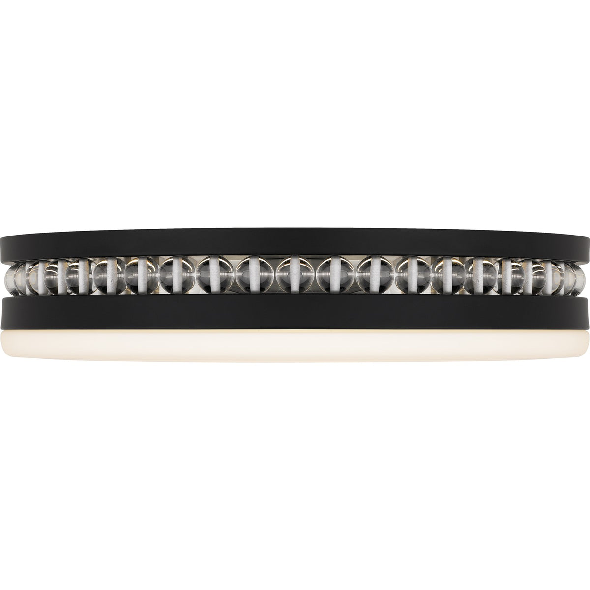 Quoizel Carey 16in LED Flush Mount | Glam Matte Black and Opal Etched Glass | Bedroom & Hallway | 16 x 16 x 3.5 in | Model QFL6785MBK