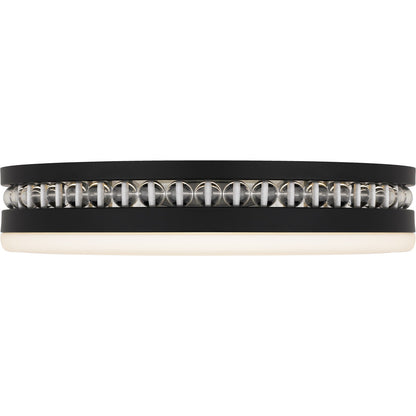 Quoizel Carey 16in LED Flush Mount | Glam Matte Black and Opal Etched Glass | Bedroom & Hallway | 16 x 16 x 3.5 in | Model QFL6785MBK