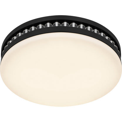 Quoizel Carey 16in LED Flush Mount | Glam Matte Black and Opal Etched Glass | Bedroom & Hallway | 16 x 16 x 3.5 in | Model QFL6785MBK