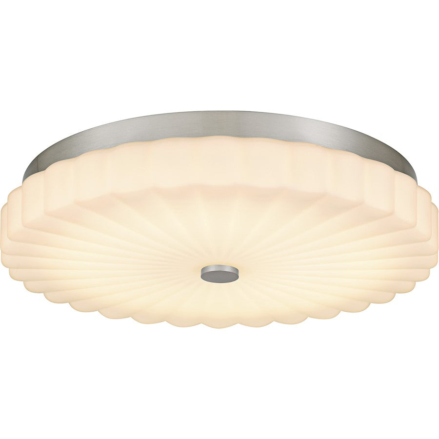 Quoizel Cherbury 16in 3-Light Flush Mount | Modern Brushed Nickel and Opal Etched Ribbed Glass | Bedroom & Hallway | Model QFL6787BN