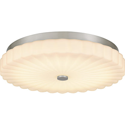 Quoizel Cherbury 16in 3-Light Flush Mount | Modern Brushed Nickel and Opal Etched Ribbed Glass | Bedroom & Hallway | Model QFL6787BN