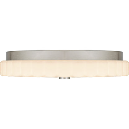 Quoizel Cherbury 16in 3-Light Flush Mount | Modern Brushed Nickel and Opal Etched Ribbed Glass | Bedroom & Hallway | Model QFL6787BN