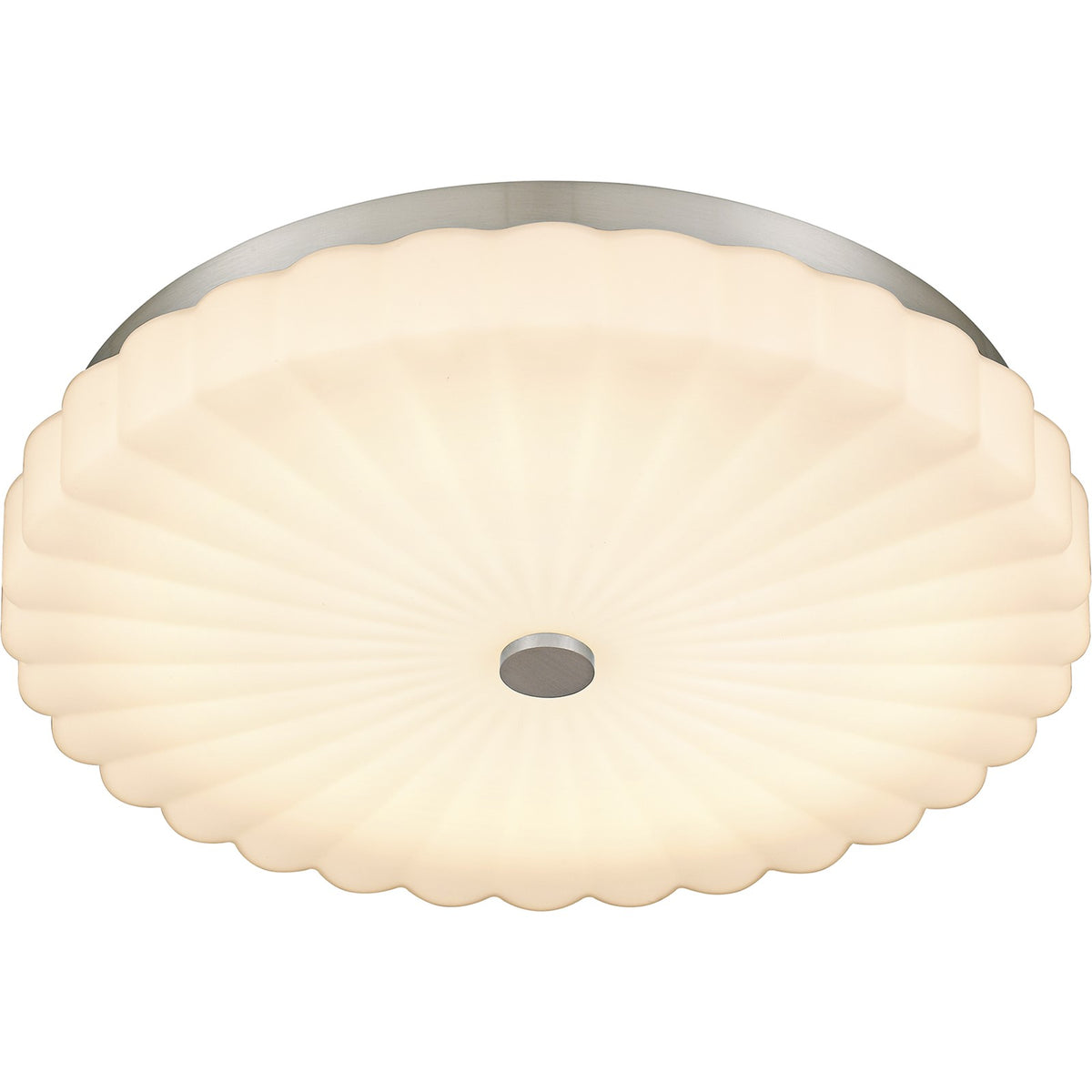 Quoizel Cherbury 16in 3-Light Flush Mount | Modern Brushed Nickel and Opal Etched Ribbed Glass | Bedroom & Hallway | Model QFL6787BN