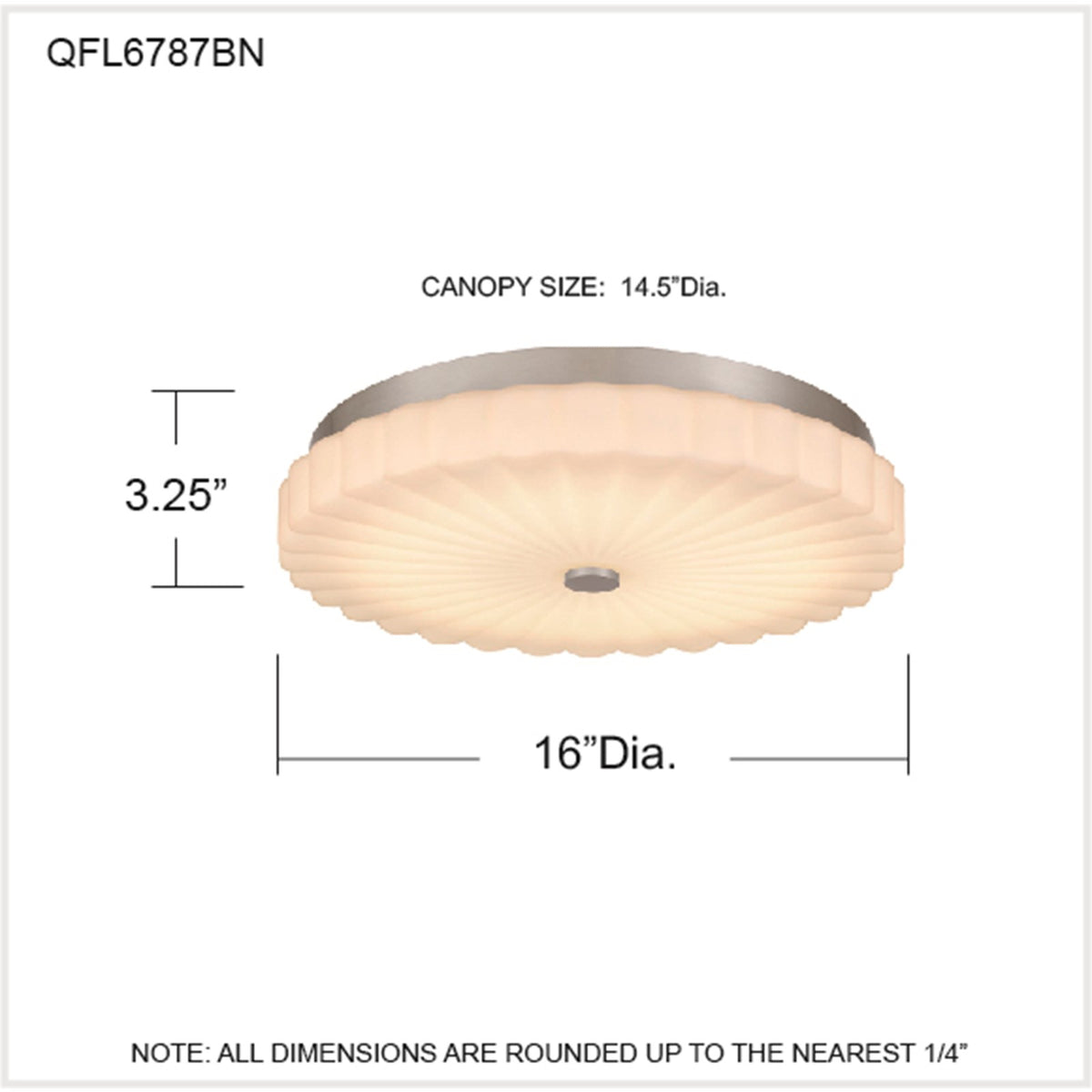 Quoizel Cherbury 16in 3-Light Flush Mount | Modern Brushed Nickel and Opal Etched Ribbed Glass | Bedroom & Hallway | Model QFL6787BN