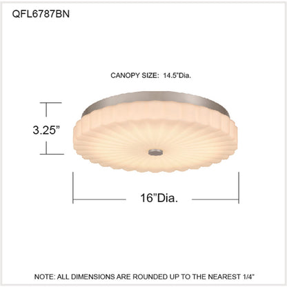 Quoizel Cherbury 16in 3-Light Flush Mount | Modern Brushed Nickel and Opal Etched Ribbed Glass | Bedroom & Hallway | Model QFL6787BN