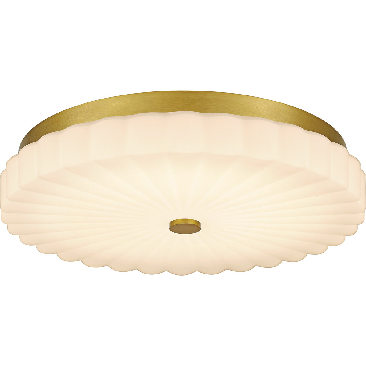 Quoizel Cherbury 16in 3-Light Flush Mount | Modern Brushed Gold and Opal Etched Ribbed Glass | Bedroom & Hallway | Model QFL6787BRG