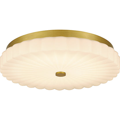Quoizel Cherbury 16in 3-Light Flush Mount | Modern Brushed Gold and Opal Etched Ribbed Glass | Bedroom & Hallway | Model QFL6787BRG