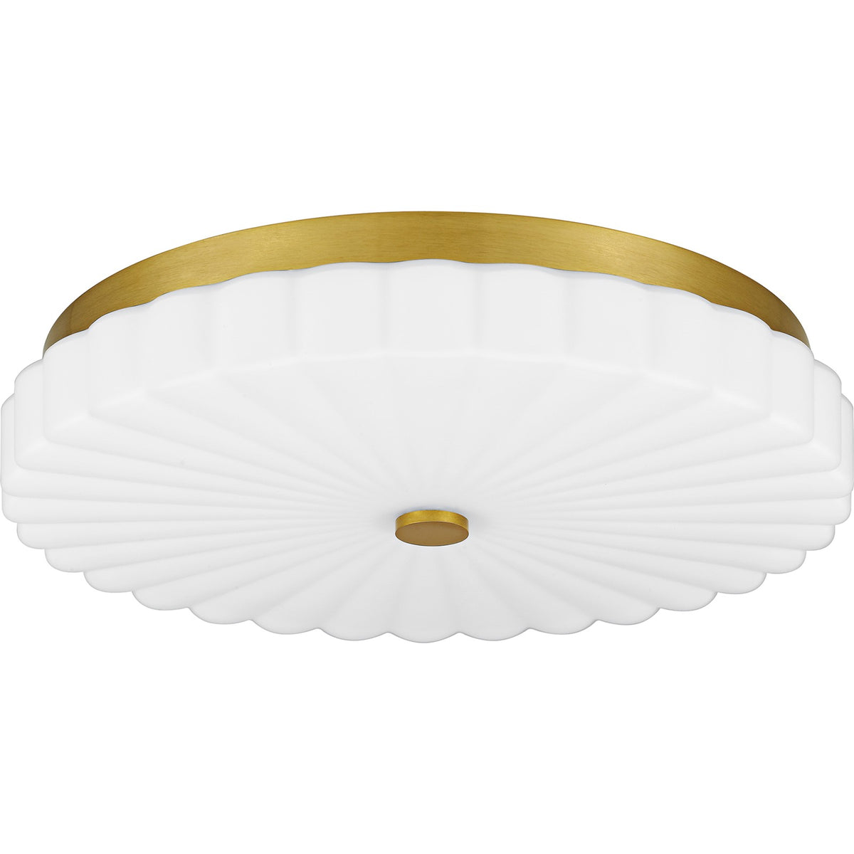 Quoizel Cherbury 16in 3-Light Flush Mount | Modern Brushed Gold and Opal Etched Ribbed Glass | Bedroom & Hallway | Model QFL6787BRG