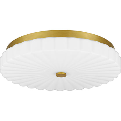 Quoizel Cherbury 16in 3-Light Flush Mount | Modern Brushed Gold and Opal Etched Ribbed Glass | Bedroom & Hallway | Model QFL6787BRG