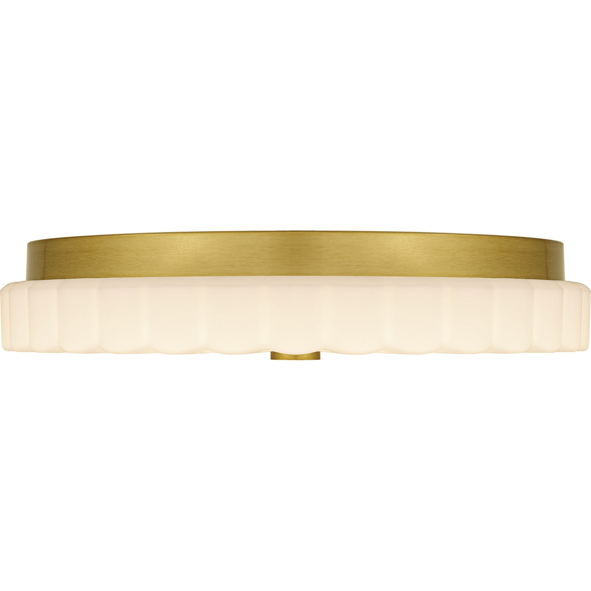 Quoizel Cherbury 16in 3-Light Flush Mount | Modern Brushed Gold and Opal Etched Ribbed Glass | Bedroom & Hallway | Model QFL6787BRG