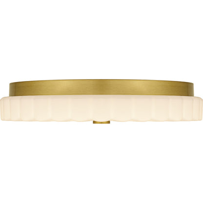 Quoizel Cherbury 16in 3-Light Flush Mount | Modern Brushed Gold and Opal Etched Ribbed Glass | Bedroom & Hallway | Model QFL6787BRG