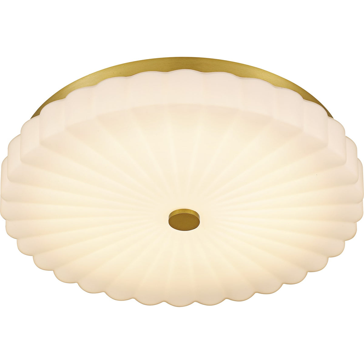 Quoizel Cherbury 16in 3-Light Flush Mount | Modern Brushed Gold and Opal Etched Ribbed Glass | Bedroom & Hallway | Model QFL6787BRG