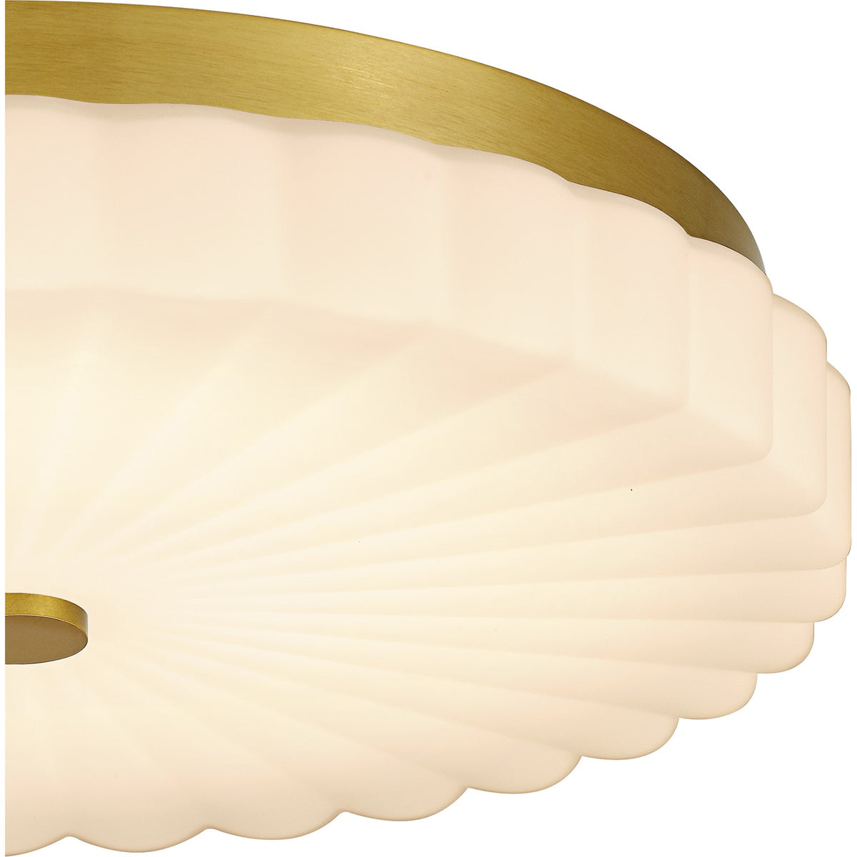 Quoizel Cherbury 16in 3-Light Flush Mount | Modern Brushed Gold and Opal Etched Ribbed Glass | Bedroom & Hallway | Model QFL6787BRG