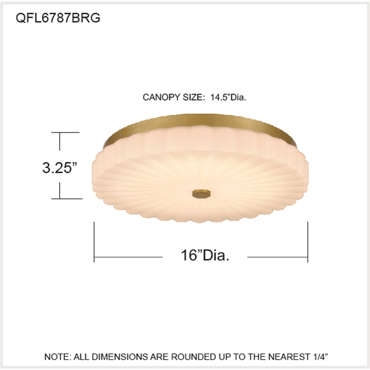 Quoizel Cherbury 16in 3-Light Flush Mount | Modern Brushed Gold and Opal Etched Ribbed Glass | Bedroom & Hallway | Model QFL6787BRG