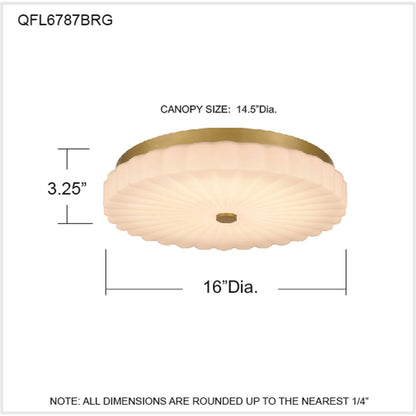 Quoizel Cherbury 16in 3-Light Flush Mount | Modern Brushed Gold and Opal Etched Ribbed Glass | Bedroom & Hallway | Model QFL6787BRG