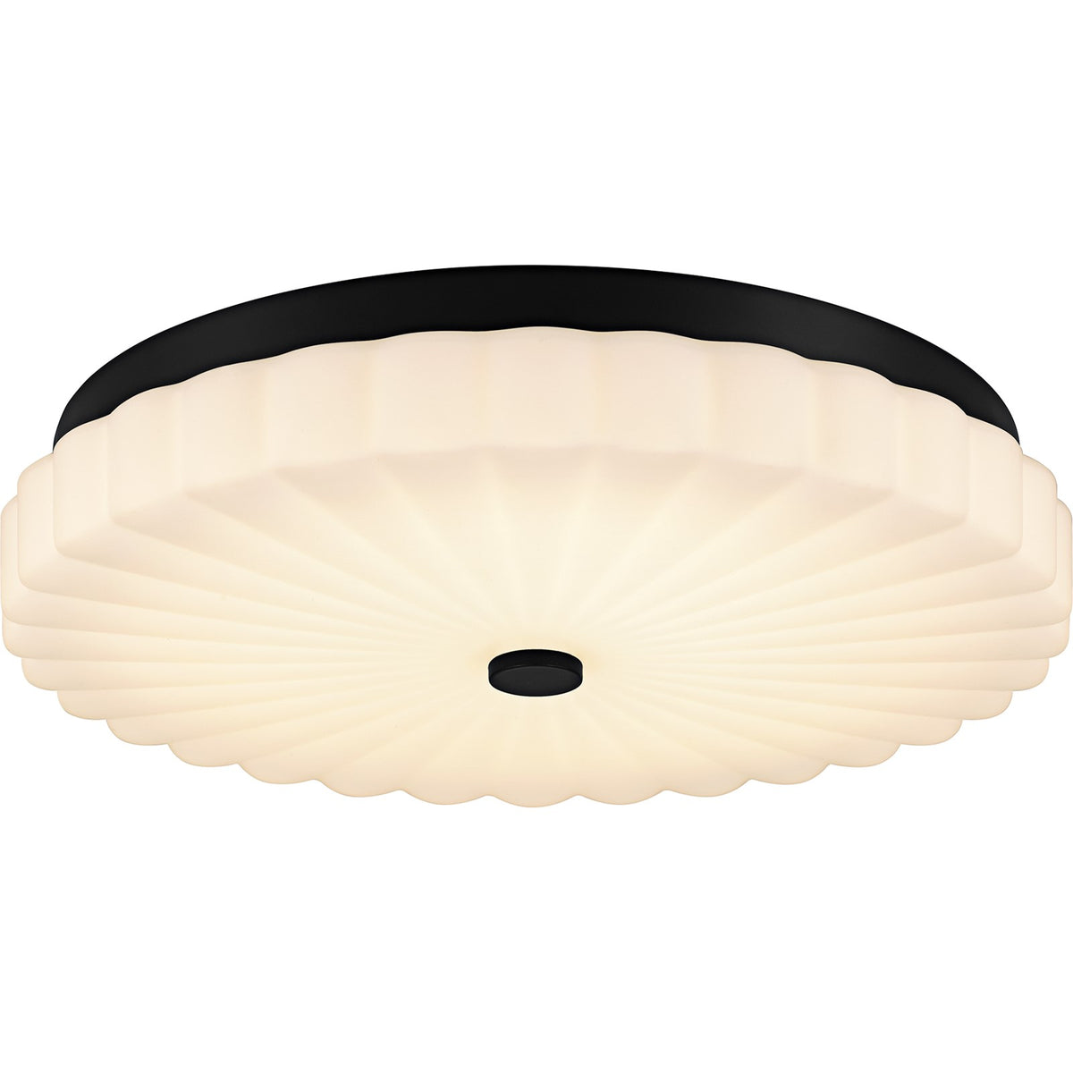 Quoizel Cherbury 16in 3-Light Flush Mount | Modern Matte Black and Opal Etched Ribbed Glass | Bedroom & Hallway | 16 x 16 x 3.25 in | Model QFL6787MBK