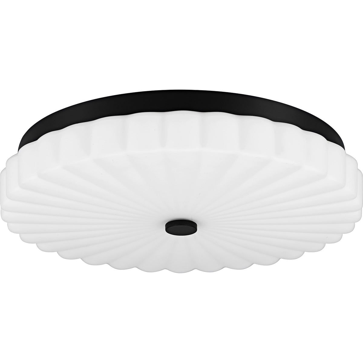 Quoizel Cherbury 16in 3-Light Flush Mount | Modern Matte Black and Opal Etched Ribbed Glass | Bedroom & Hallway | 16 x 16 x 3.25 in | Model QFL6787MBK