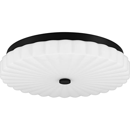 Quoizel Cherbury 16in 3-Light Flush Mount | Modern Matte Black and Opal Etched Ribbed Glass | Bedroom & Hallway | 16 x 16 x 3.25 in | Model QFL6787MBK