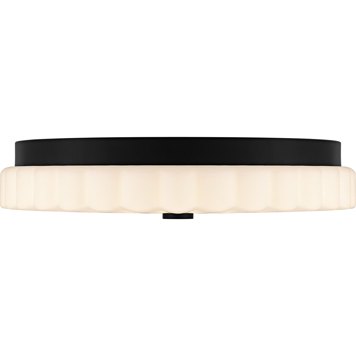 Quoizel Cherbury 16in 3-Light Flush Mount | Modern Matte Black and Opal Etched Ribbed Glass | Bedroom & Hallway | 16 x 16 x 3.25 in | Model QFL6787MBK