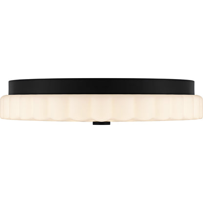 Quoizel Cherbury 16in 3-Light Flush Mount | Modern Matte Black and Opal Etched Ribbed Glass | Bedroom & Hallway | 16 x 16 x 3.25 in | Model QFL6787MBK