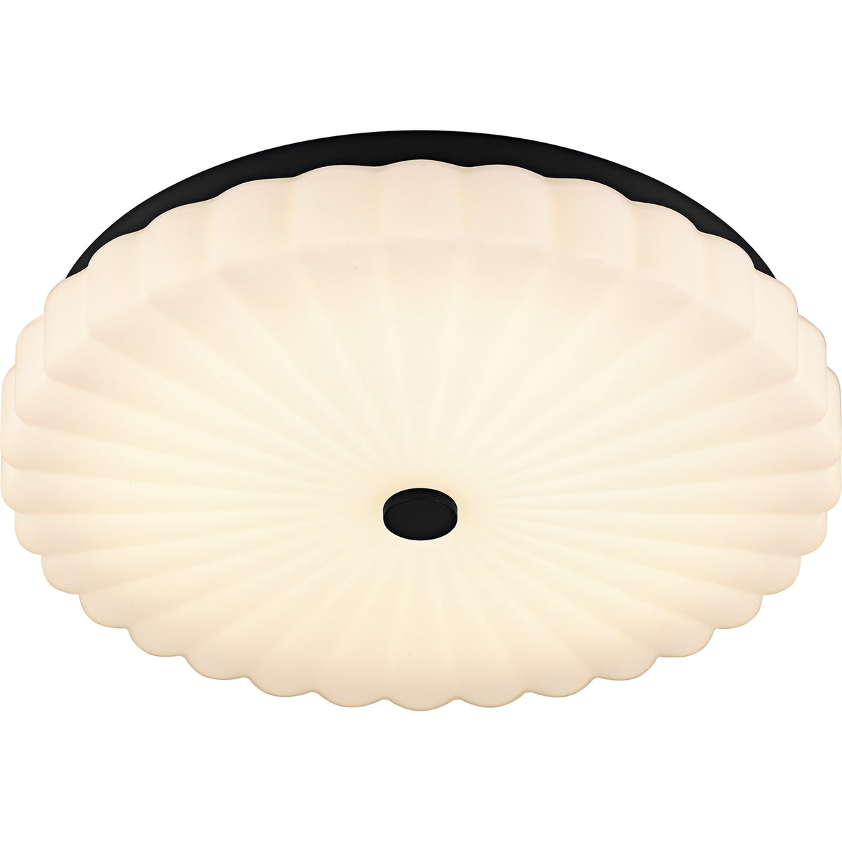 Quoizel Cherbury 16in 3-Light Flush Mount | Modern Matte Black and Opal Etched Ribbed Glass | Bedroom & Hallway | 16 x 16 x 3.25 in | Model QFL6787MBK