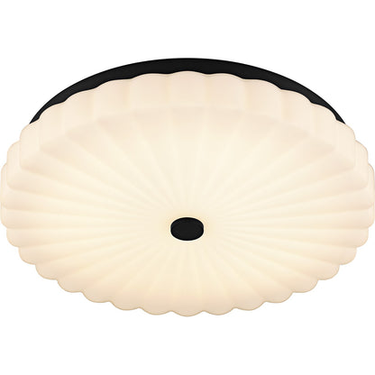 Quoizel Cherbury 16in 3-Light Flush Mount | Modern Matte Black and Opal Etched Ribbed Glass | Bedroom & Hallway | 16 x 16 x 3.25 in | Model QFL6787MBK