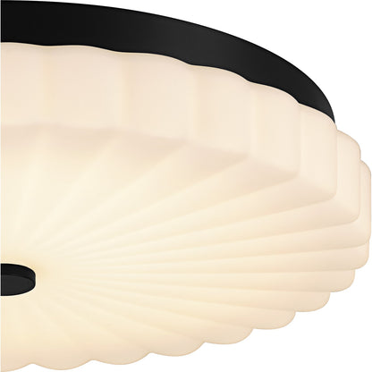 Quoizel Cherbury 16in 3-Light Flush Mount | Modern Matte Black and Opal Etched Ribbed Glass | Bedroom & Hallway | 16 x 16 x 3.25 in | Model QFL6787MBK