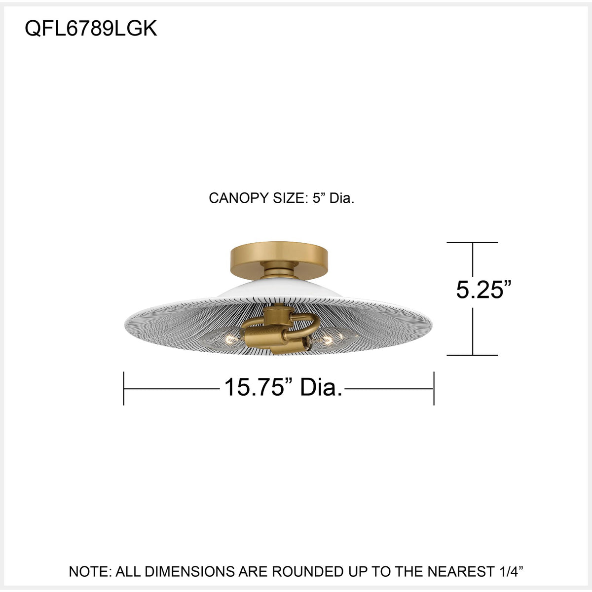 Quoizel Indigo 16in 2-Light Flush Mount | Modern Light Gold and Navy Metal | Bedroom & Hallway | 15.75 x 15.75 x 5.25 in | Model QFL6789LGK