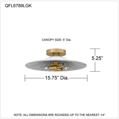 Quoizel Indigo 16in 2-Light Flush Mount | Modern Light Gold and Navy Metal | Bedroom & Hallway | 15.75 x 15.75 x 5.25 in | Model QFL6789LGK