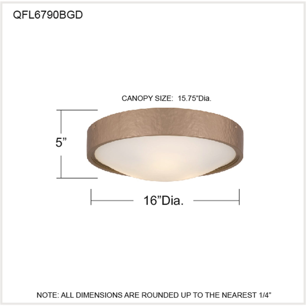 Quoizel Grendelle 16in 3-Light Flush Mount | Traditional Bronze Gold and White Etched Glass | Bedroom & Hallway | 16 x 16 x 5 in | Model QFL6790BGD