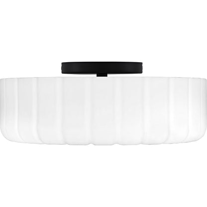 Quoizel Oberman 15in 3-Light Flush Mount | Updated Traditional Matte Black and Opal Etched Glass | Bedroom & Hallway | Model QFL6809MBK