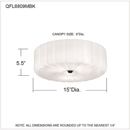 Quoizel Oberman 15in 3-Light Flush Mount | Updated Traditional Matte Black and Opal Etched Glass | Bedroom & Hallway | Model QFL6809MBK