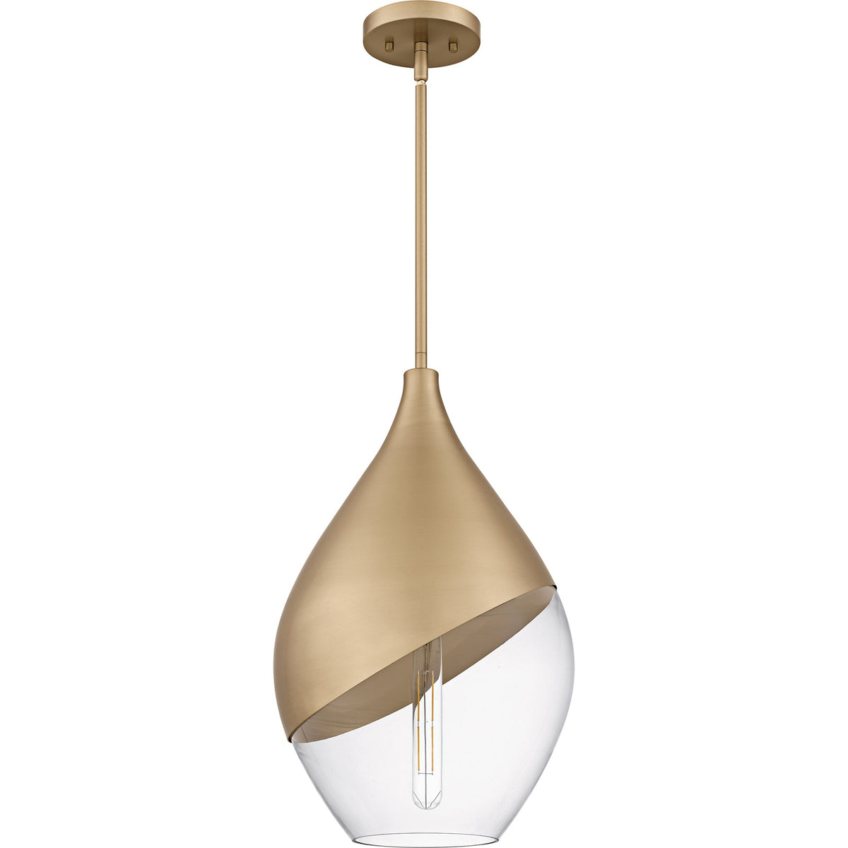 Quoizel Drover 12in 1-Light Pendant | Modern Bronze Gold and Clear Glass | Kitchen Island & Bar Area | 12 x 12 x 20.25 in | Model QMP6797BGD