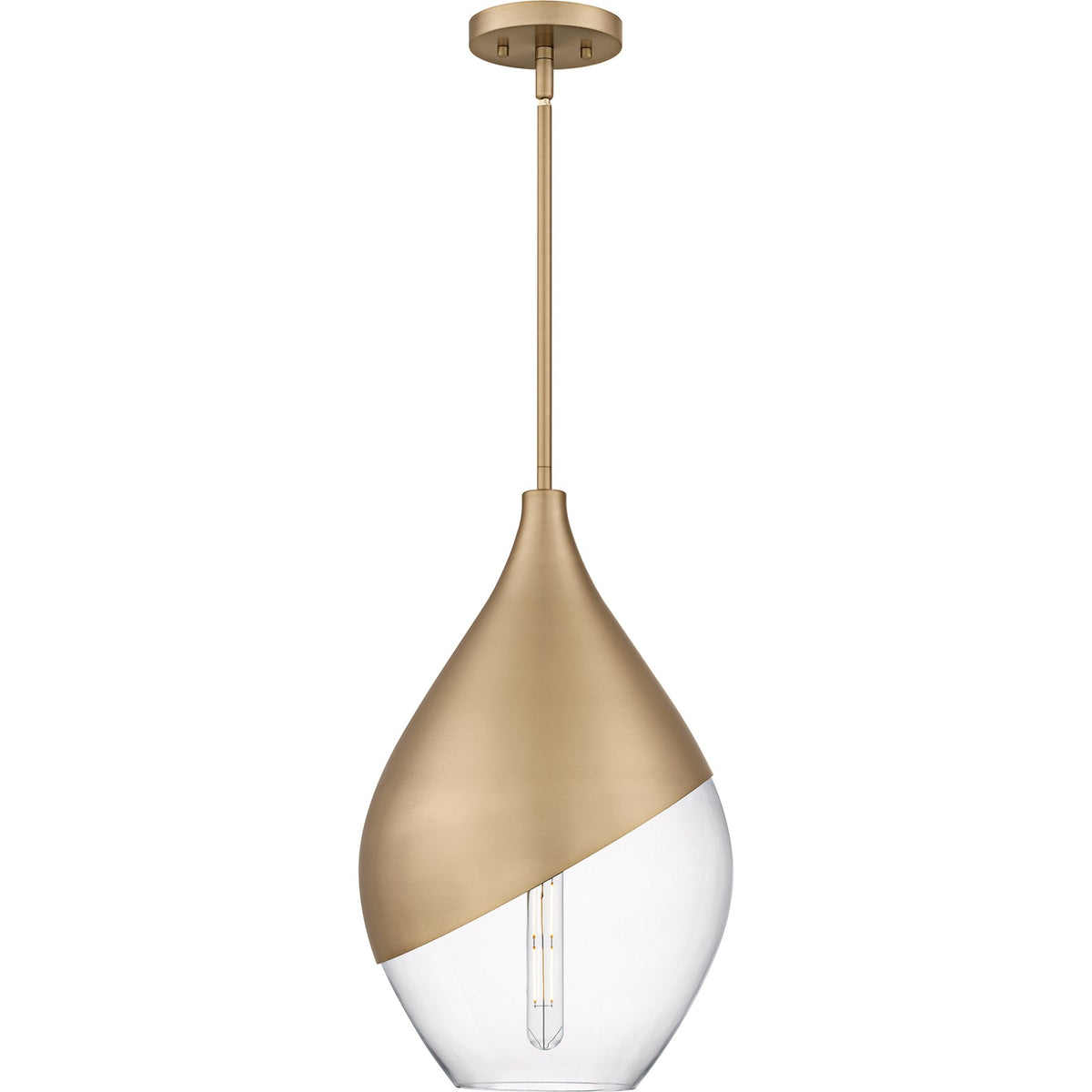 Quoizel Drover 12in 1-Light Pendant | Modern Bronze Gold and Clear Glass | Kitchen Island & Bar Area | 12 x 12 x 20.25 in | Model QMP6797BGD