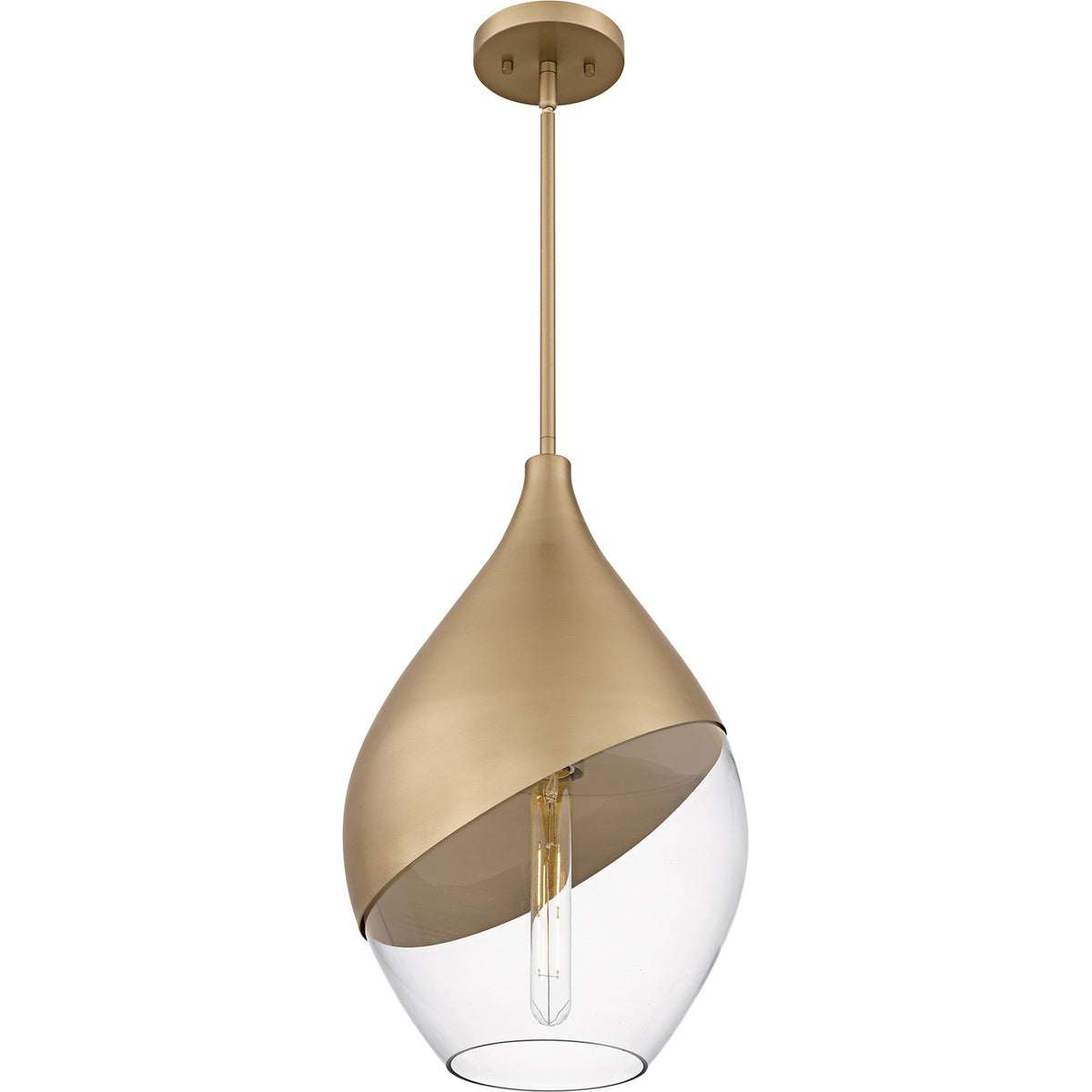 Quoizel Drover 12in 1-Light Pendant | Modern Bronze Gold and Clear Glass | Kitchen Island & Bar Area | 12 x 12 x 20.25 in | Model QMP6797BGD