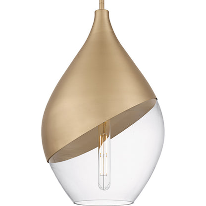 Quoizel Drover 12in 1-Light Pendant | Modern Bronze Gold and Clear Glass | Kitchen Island & Bar Area | 12 x 12 x 20.25 in | Model QMP6797BGD