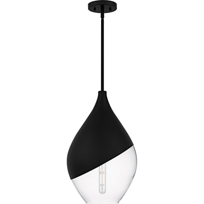 Quoizel Drover 12in 1-Light Pendant | Modern Matte Black and Clear Glass | Kitchen Island & Bar Area | 12 x 12 x 20.25 in | Model QMP6797MBK